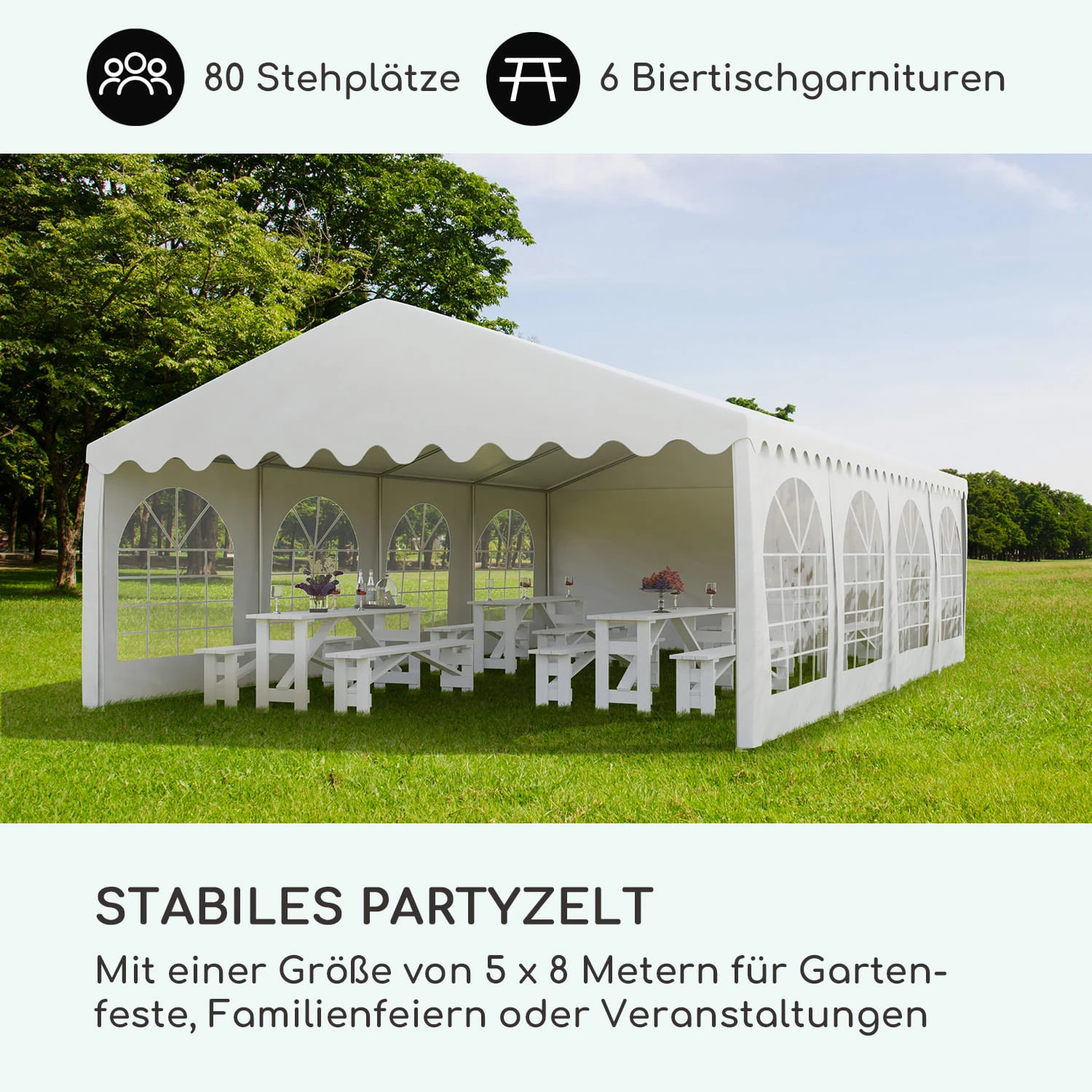 Sommerfest 5x8m 500 G/m² Partyzelt Festzelt PVC Wasserdicht Feuerfest 4 Sommerfest 5x8m 500 G/m² Partyzelt Festzelt PVC Wasserdicht Feuerfest – Bild 2