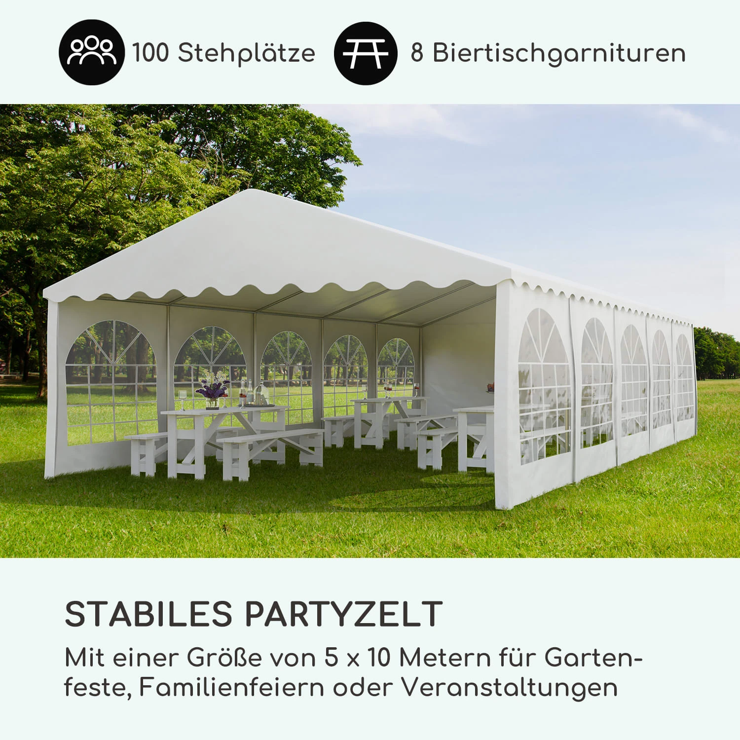 Sommerfest 5x10m 500 G/m² Partyzelt Festzelt PVC Wasserdicht Feuerfest 4 Sommerfest 5x10m 500 G/m² Partyzelt Festzelt PVC Wasserdicht Feuerfest – Bild 2