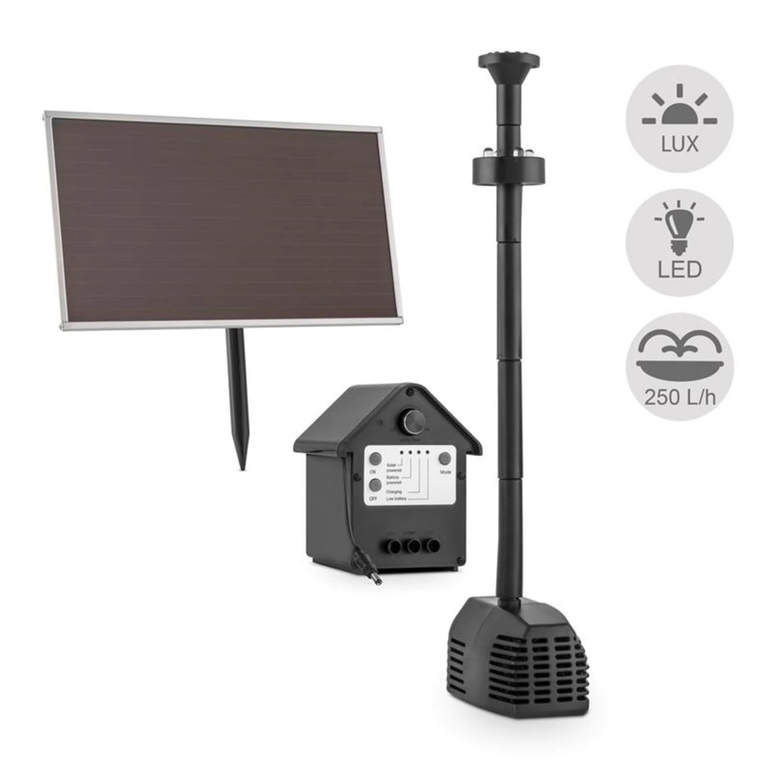 Wasserwerk 250 Wasserpumpe Solar Springbrunnen 250 L/h LED Akku 3 Wasserwerk 250 Wasserpumpe Solar Springbrunnen 250 L/h LED Akku