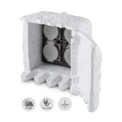 Power Rock Remote Gartensteckdose 4-fach Verteiler 1,5 M Fels Hellgrau -Online Gartenbedarf 10030597 yy 0007 front Waldbeck Power Rock Gartensteckdose 3m hellgrau