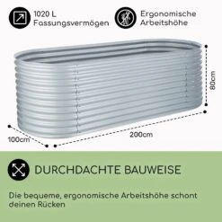 High Grow Hochbeet Gartenbeet 2,0m Zink-Alu-Beschichtung Silber -Online Gartenbedarf 10031119 DE 0005 usp