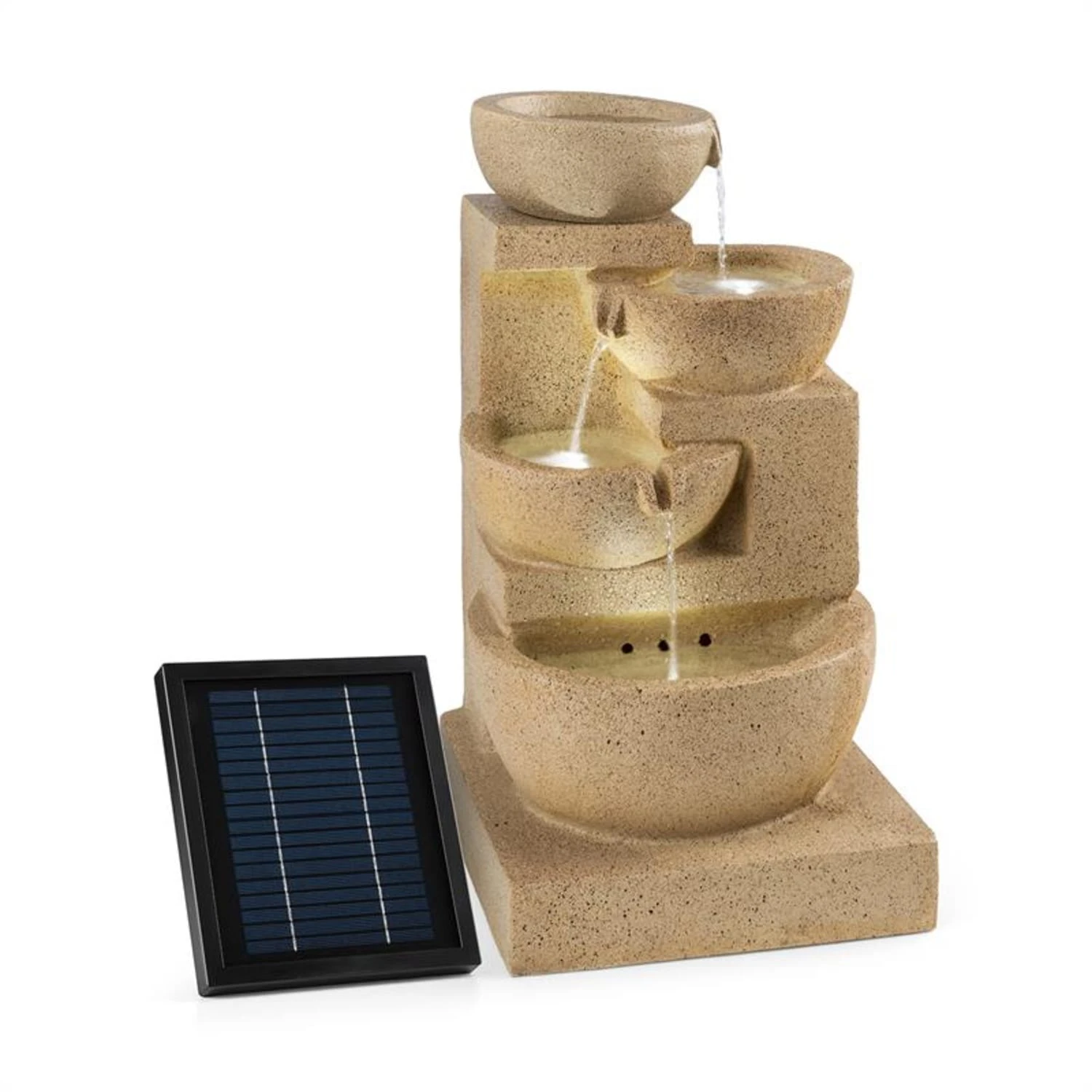 Korinth Zierbrunnen Gartenbrunnen 3W Solar LED Sandsteinoptik 3 Korinth Zierbrunnen Gartenbrunnen 3W Solar LED Sandsteinoptik