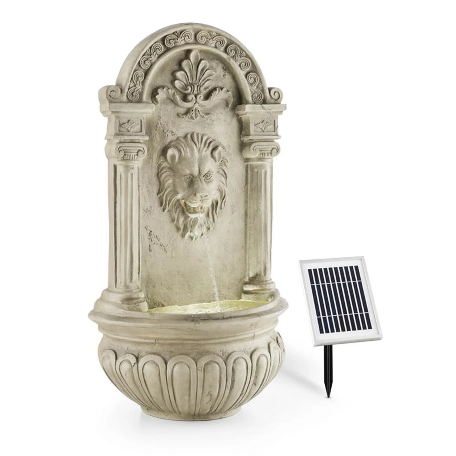 Löwenstein Wandbrunnen Gartenbrunnen Solar 2W LED Polyresin Steinoptik 3 Löwenstein Wandbrunnen Gartenbrunnen Solar 2W LED Polyresin Steinoptik
