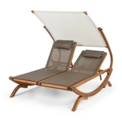 Sonnendeck Doppel-Sonnenliege Verstellbares Sonnendach Kopfkissen Weiß -Online Gartenbedarf 10031458 yy 0007 front Blumfeldt Sonnendeck Doppel Sonnenliege weiss