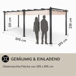 Pantheon 3x6 Pergola Vordach 3x6m Aluminium Sonnendach Polyester Beige -Online Gartenbedarf 10031884 DE 0004 usp