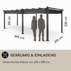 Pantheon 3x6 Pergola Vordach 3x6m Aluminium Sonnendach Polyester Grau -Online Gartenbedarf 10031885 DE 0004 usp