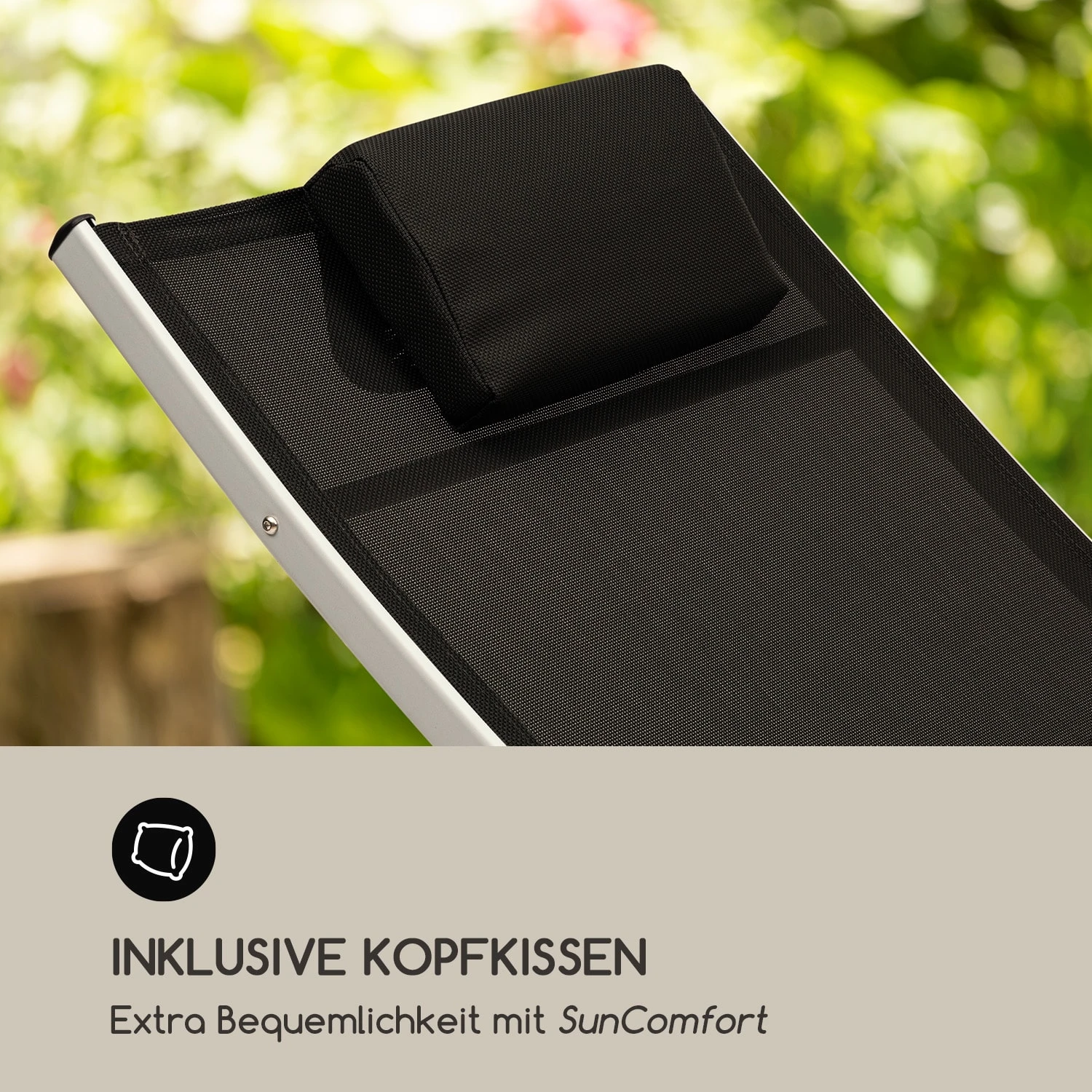 Sun Valley Sonnenliege Zusammenklappbar Kopfkissen Schwarz 6 Sun Valley Sonnenliege Zusammenklappbar Kopfkissen Schwarz – Bild 4