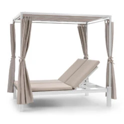 Eremitage Double Sunbed 2 Pers Stahl-Rahmen Sonnendach Vorhänge Creme
