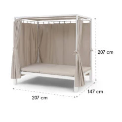 Eremitage Double Sunbed 2 Pers Stahl-Rahmen Sonnendach Vorhänge Creme -Online Gartenbedarf 10033317 yy 0010 dimensions