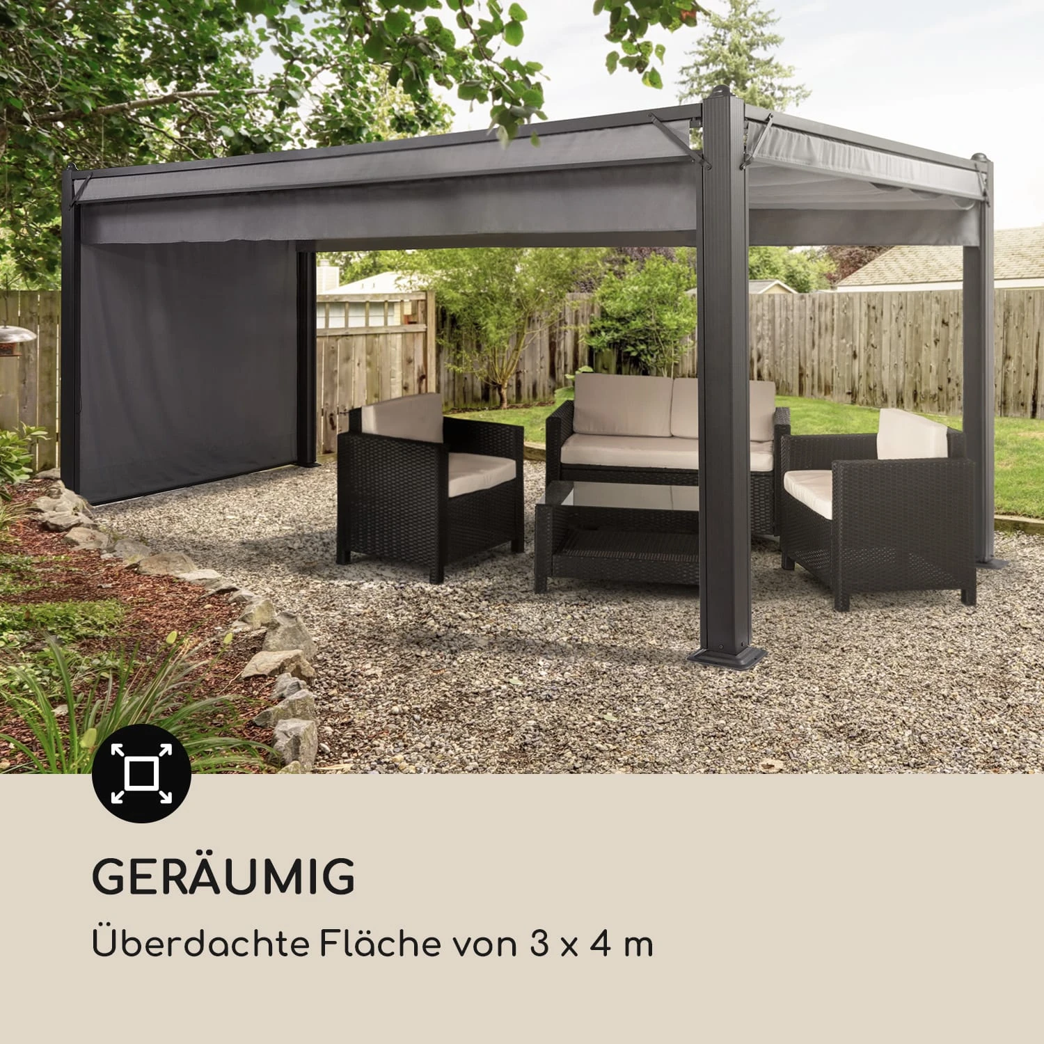 Pantheon Cortina Pavillon Mit Dach 3x4m 4 Seitenteile Grau 6 Pantheon Cortina Pavillon Mit Dach 3x4m 4 Seitenteile Grau – Bild 4