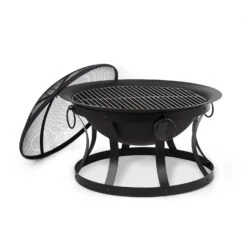 Online Gartenbedarf 21 Pentos 2-in-1-Feuerschale Ø73cm Funkenschutz Ø60cm Grill Gusseisen