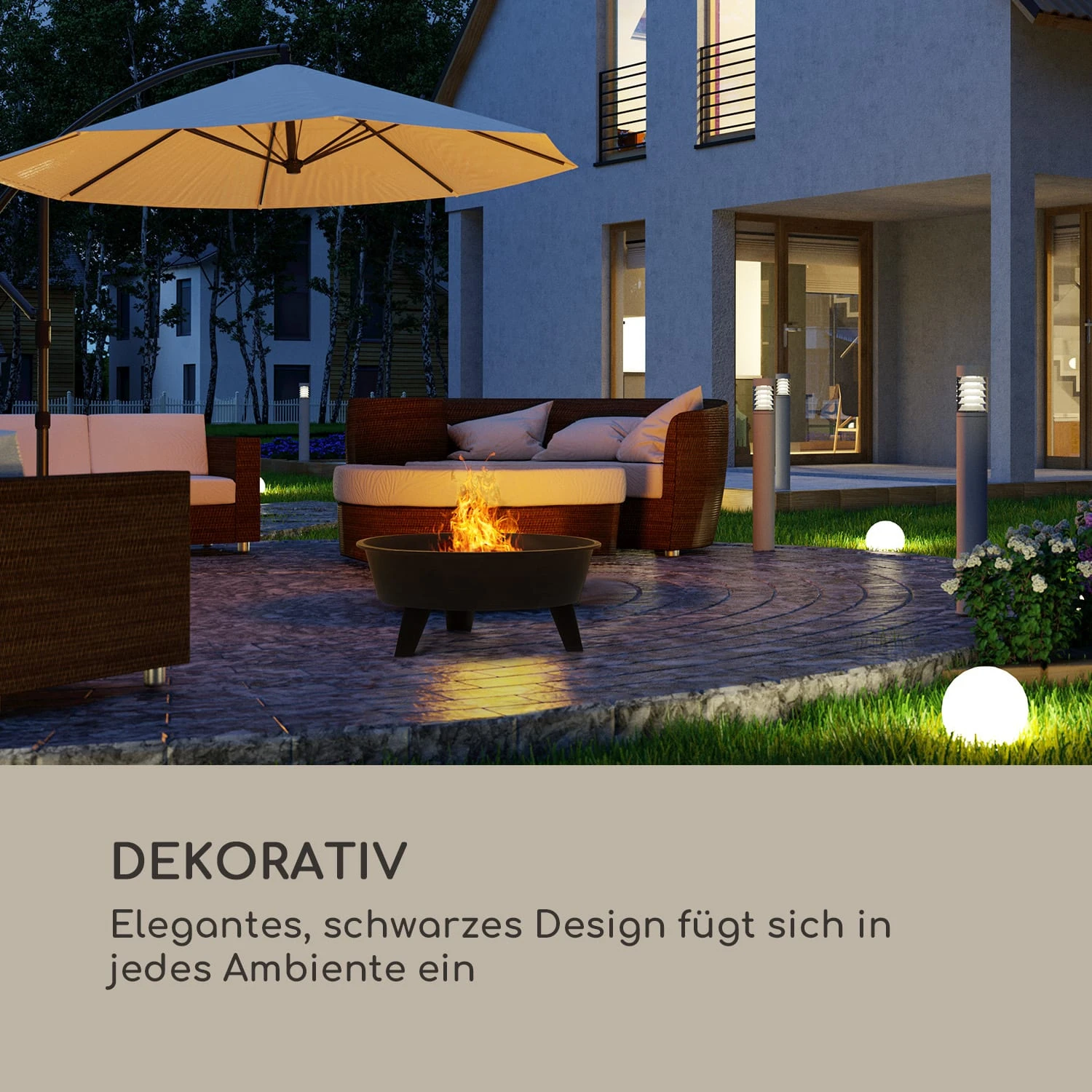 Nolana 2-in-1-Feuerschale Ø73cm Funkenschutz Ø64cm Grill Stahl Schwarz 4 Nolana 2-in-1-Feuerschale Ø73cm Funkenschutz Ø64cm Grill Stahl Schwarz – Bild 2