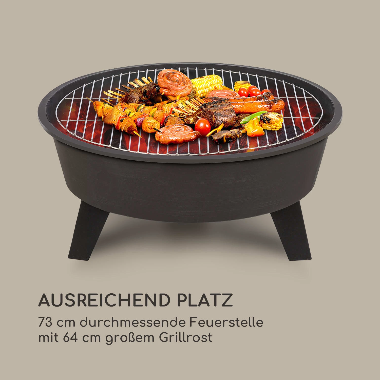 Nolana 2-in-1-Feuerschale Ø73cm Funkenschutz Ø64cm Grill Stahl Schwarz 6 Nolana 2-in-1-Feuerschale Ø73cm Funkenschutz Ø64cm Grill Stahl Schwarz – Bild 4
