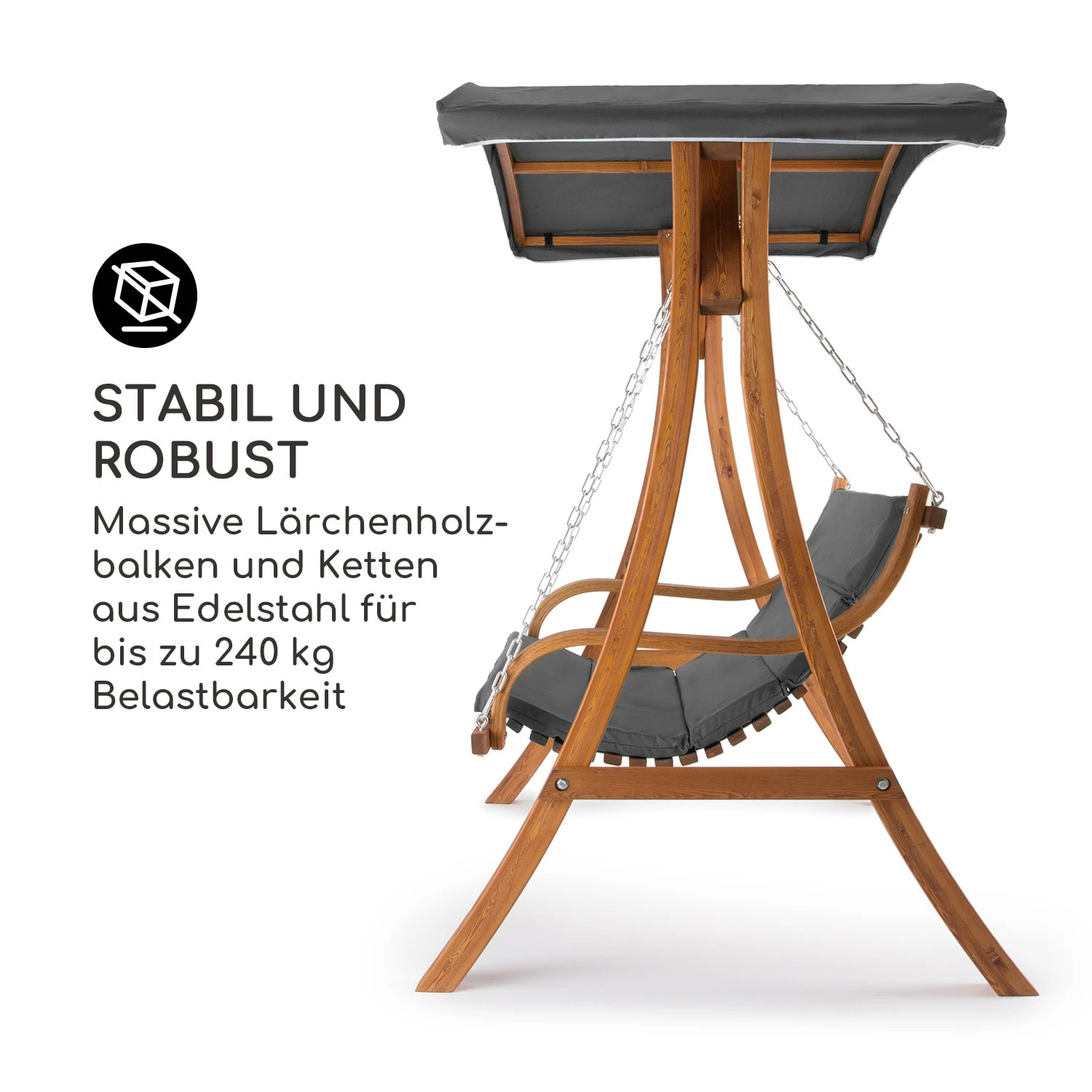 Tahiti Hollywoodschaukel Sonnendach 110cm 2-Sitzer Massivholz Grau 4 Tahiti Hollywoodschaukel Sonnendach 110cm 2-Sitzer Massivholz Grau – Bild 2