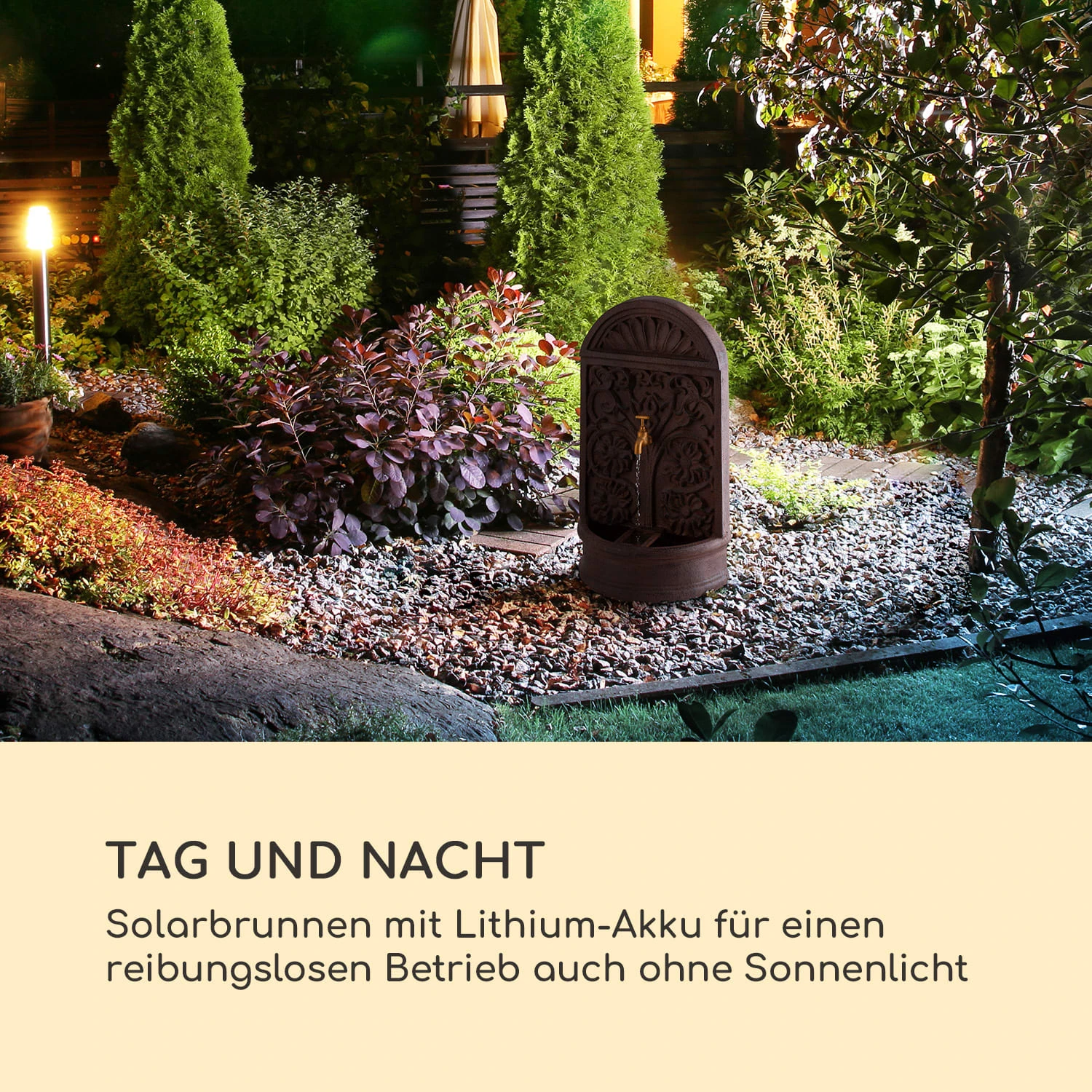 Blumquell Solarbrunnen LED 5 M Kabel Kunststein Solarpanel 4 Blumquell Solarbrunnen LED 5 M Kabel Kunststein Solarpanel – Bild 2