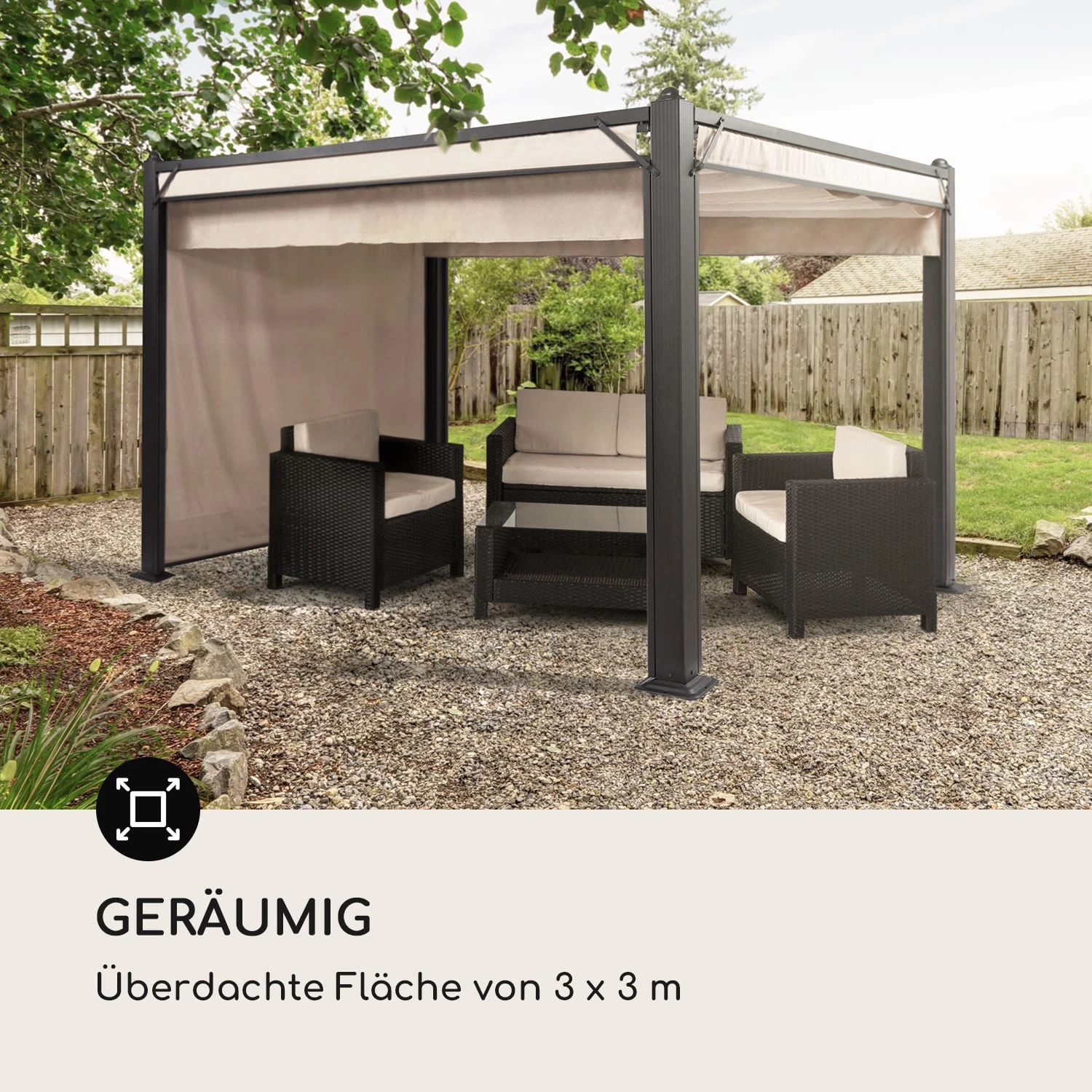Pantheon Cortina Pergola Ersatzseitenwand Set: 4 Wände 200 G/m² Polyester-Tuch 3x3m 6 Pantheon Cortina Pergola Ersatzseitenwand Set: 4 Wände 200 G/m² Polyester-Tuch 3x3m – Bild 4
