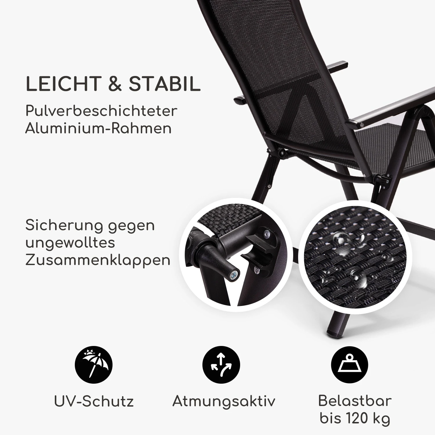 London Gartenstuhl Textilene Aluminium 6-Positionen Klappbar 6 London Gartenstuhl Textilene Aluminium 6-Positionen Klappbar – Bild 4