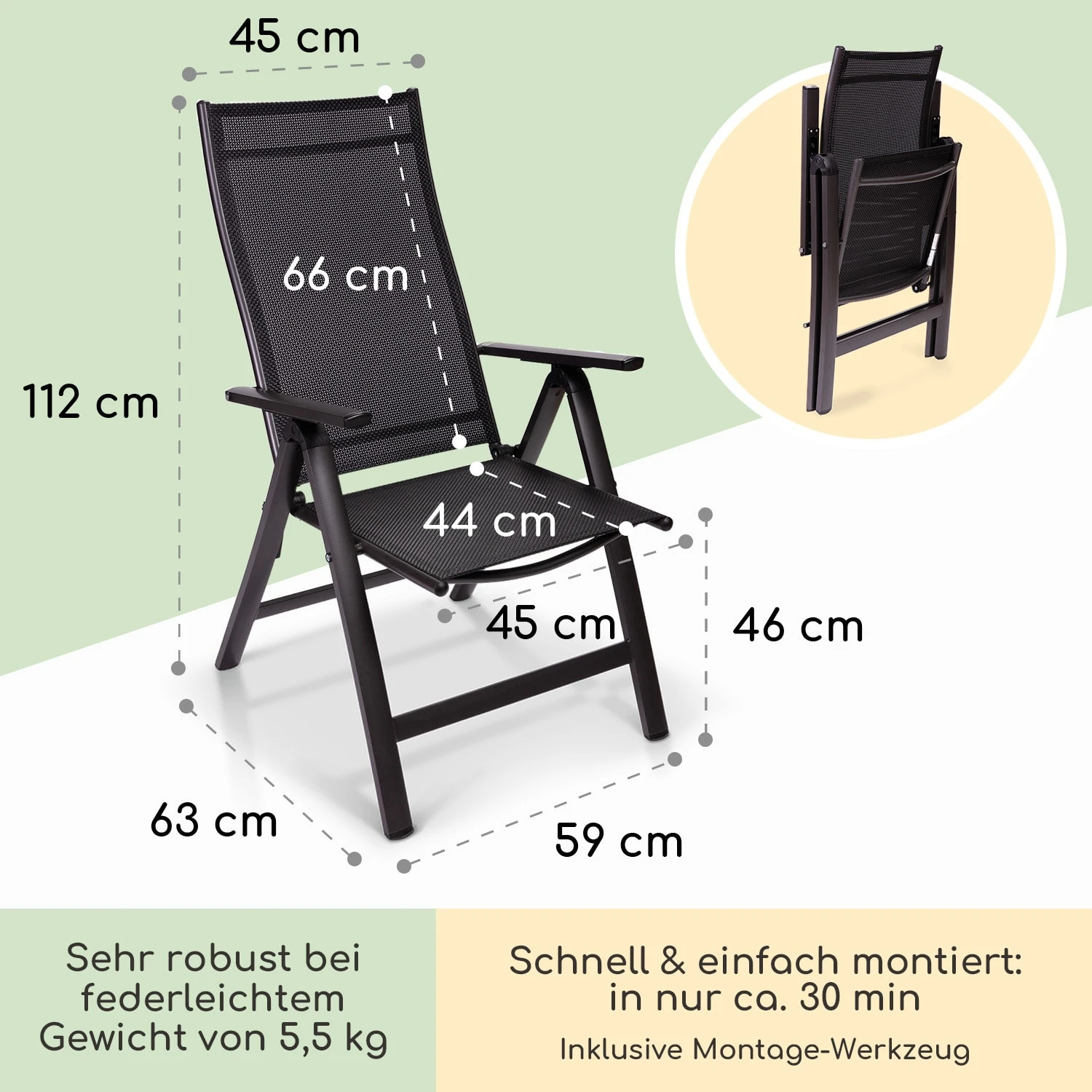 London Gartenstuhl Textilene Aluminium 6-Positionen Klappbar 7 London Gartenstuhl Textilene Aluminium 6-Positionen Klappbar – Bild 5