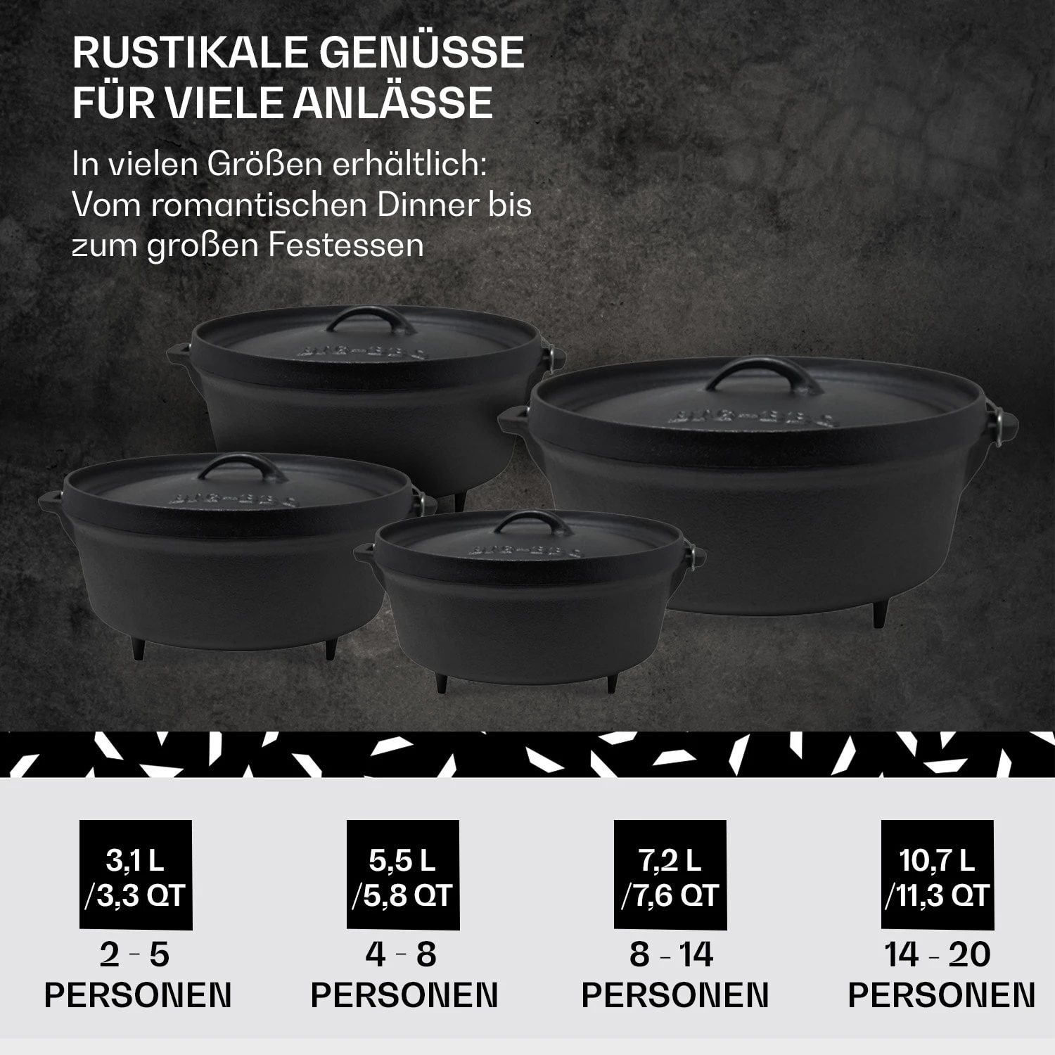 Galloway Dutch Oven 6.0 BBQ-Topf Gusseisen Standfüße Größe M / 6 Qt 8 Galloway Dutch Oven 6.0 BBQ-Topf Gusseisen Standfüße Größe M / 6 Qt – Bild 6