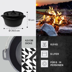 Guernsey Premium Dutch Oven 9.0 BBQ-Topf Gusseisen Voreingebrannt Größe L / 9 Qt -Online Gartenbedarf 10038639 de 0004 usp