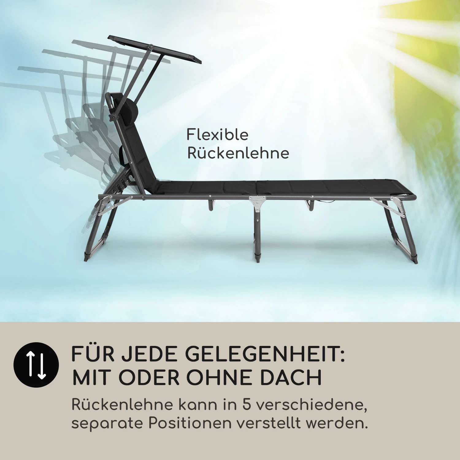Amalfi Sonnenliege 70 X 37 X 200 Cm Sonnenblende 5-stufige Rückenlehne Stahlrohr Witterungsbeständig 4 Amalfi Sonnenliege 70 X 37 X 200 Cm Sonnenblende 5-stufige Rückenlehne Stahlrohr Witterungsbeständig – Bild 2