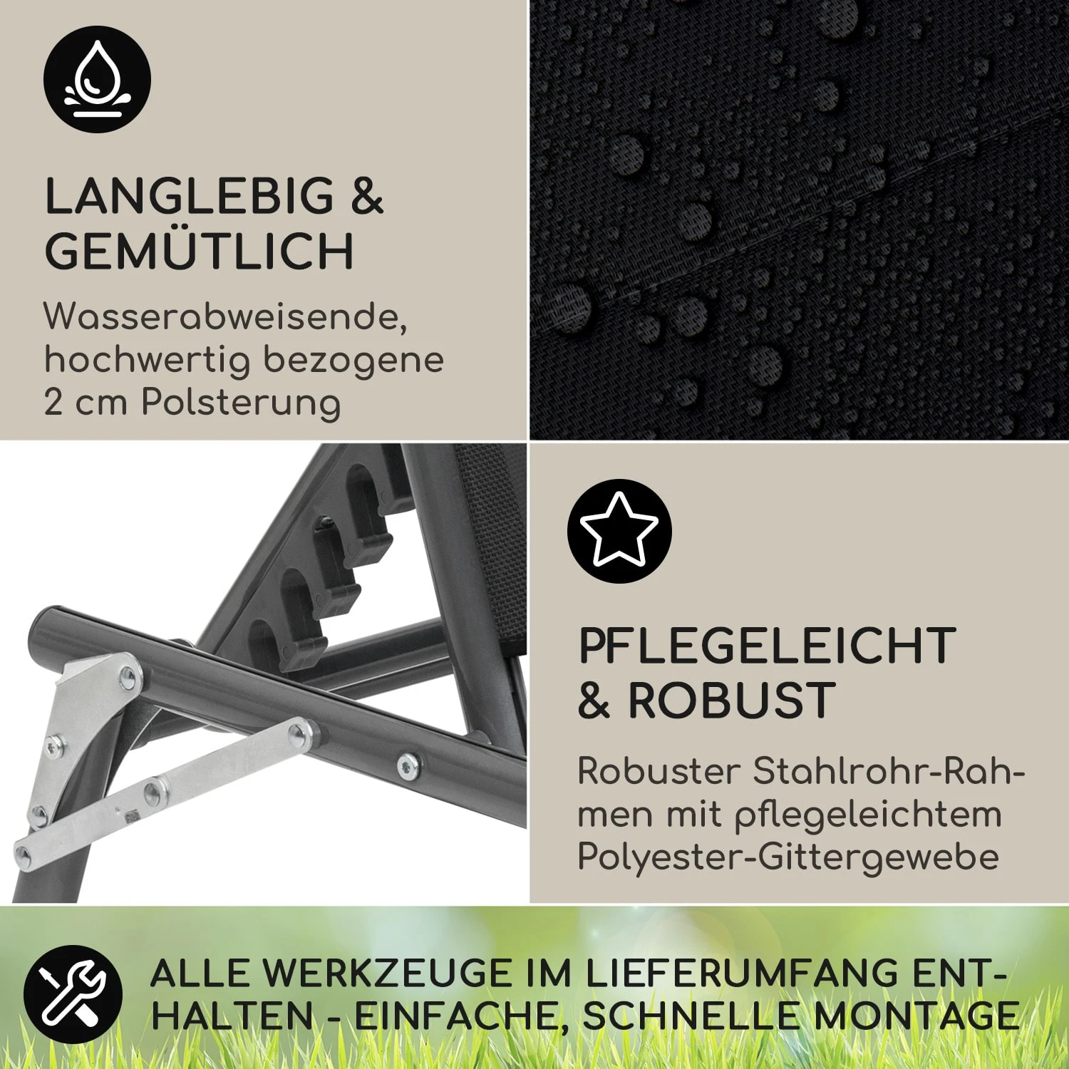Amalfi Sonnenliege 70 X 37 X 200 Cm Sonnenblende 5-stufige Rückenlehne Stahlrohr Witterungsbeständig 5 Amalfi Sonnenliege 70 X 37 X 200 Cm Sonnenblende 5-stufige Rückenlehne Stahlrohr Witterungsbeständig – Bild 3