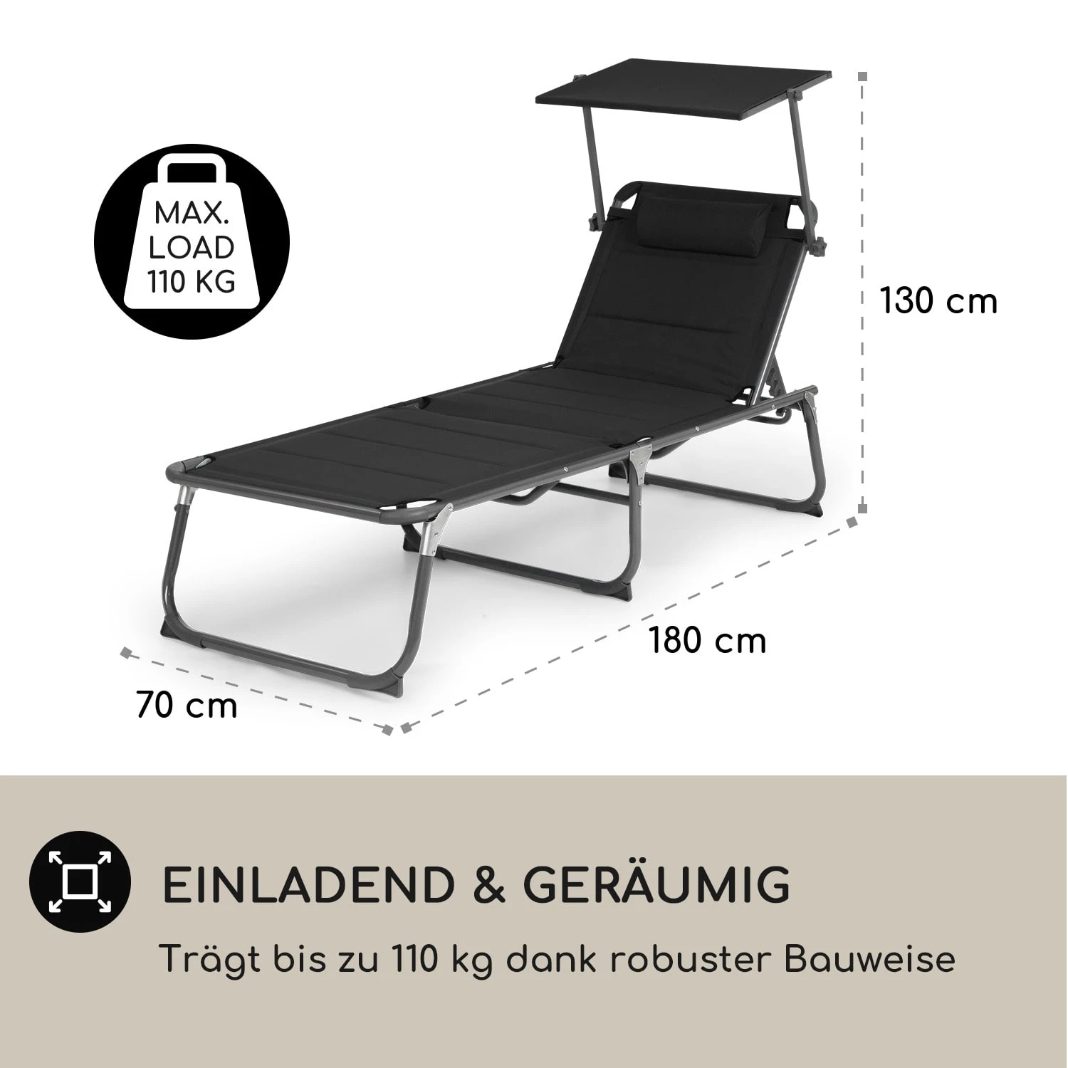 Amalfi Sonnenliege 70 X 37 X 200 Cm Sonnenblende 5-stufige Rückenlehne Stahlrohr Witterungsbeständig 6 Amalfi Sonnenliege 70 X 37 X 200 Cm Sonnenblende 5-stufige Rückenlehne Stahlrohr Witterungsbeständig – Bild 4